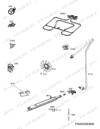 Взрыв-схема плиты (духовки) Faure FCG5200CWA - Схема узла Functional parts